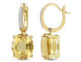 8.60 Carat (ctw) Citrine Drop Leverback Earrings in 14K Yellow Gold with Diamonds